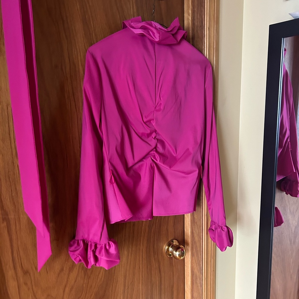 Joseph Ribkoff Fuchsia Ruffle Front Blouse - Picture 3 of 5